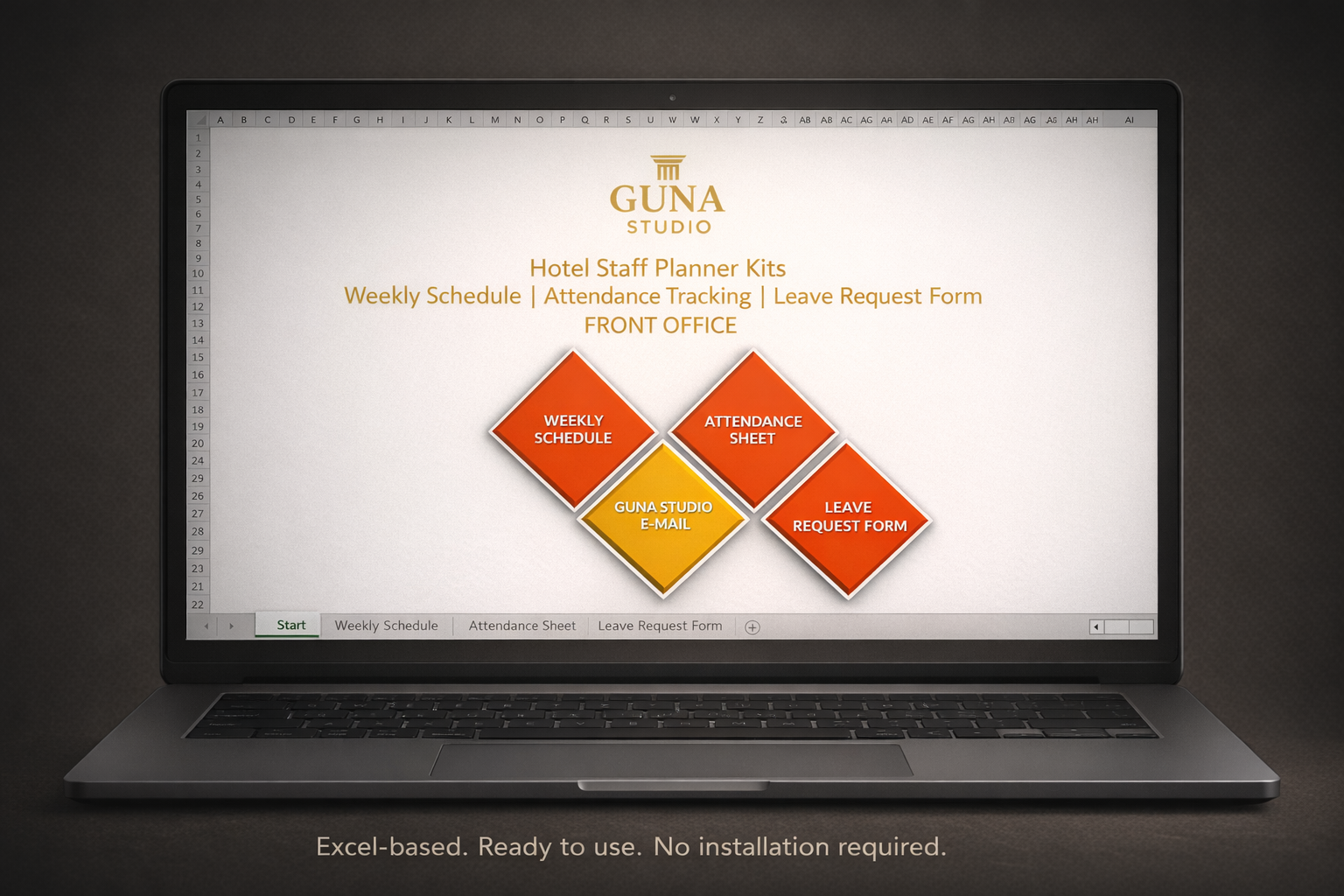 GUNA Studio – Front Office Kit dashboard preview on laptop